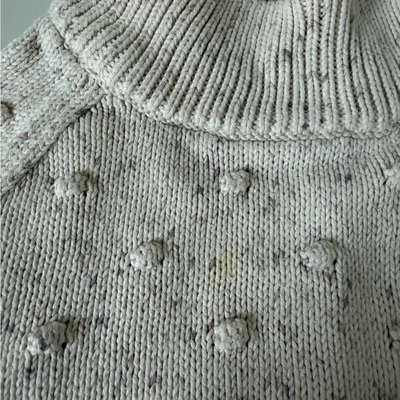 Dotty knit Cozy Cream Textured Pom-Pom Mock Neck Sweater - Picture 3 of 4